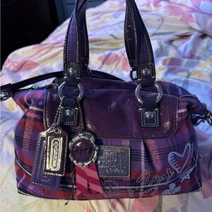 Coach Purple and Pink Plaid Satchel